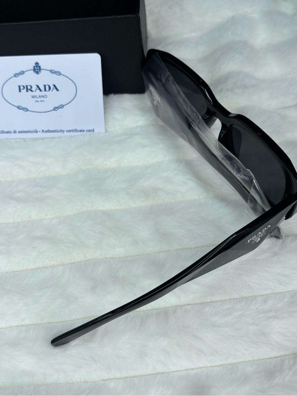 Prada Black Rectangular Unisex Sunglasses
